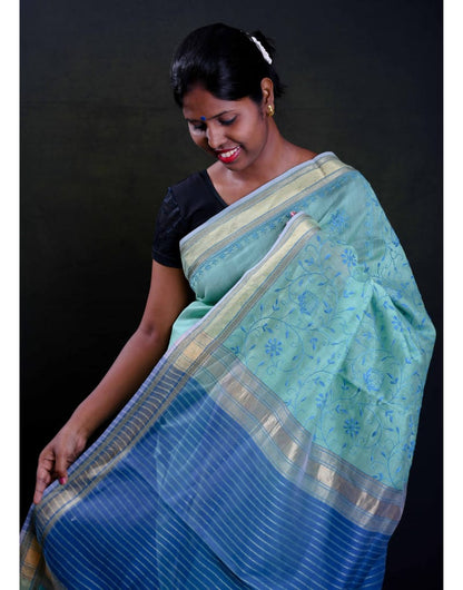 Maheshwari Saree (Light Green & Blue)