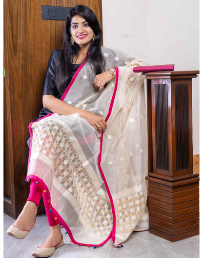 Supernet Cream & Pink Dupatta