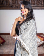 Load image into Gallery viewer, Grey and Creamy White Soft Cotton Embroidery Dupatta
