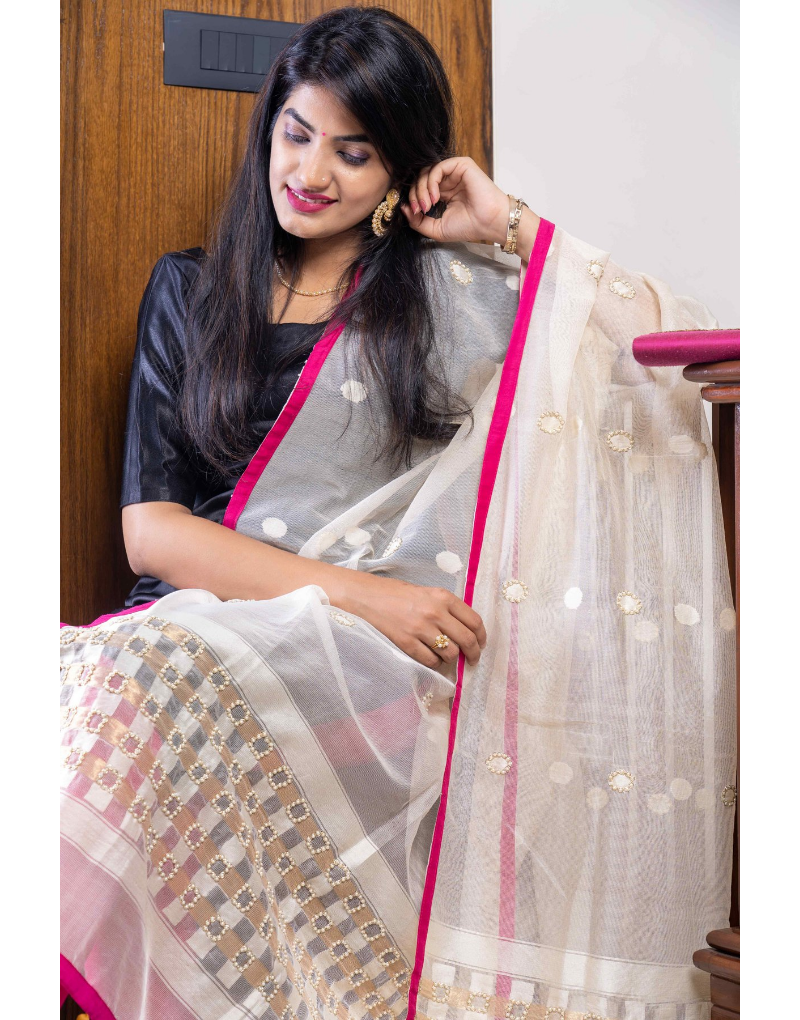 Supernet Cream & Pink Dupatta