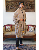 Load image into Gallery viewer, Camel colour with brown and blue stripes Men shawls
