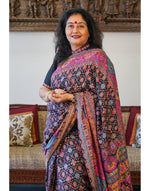 Load image into Gallery viewer, Black and Pink Pashmina silk Saree with Patola pattern
