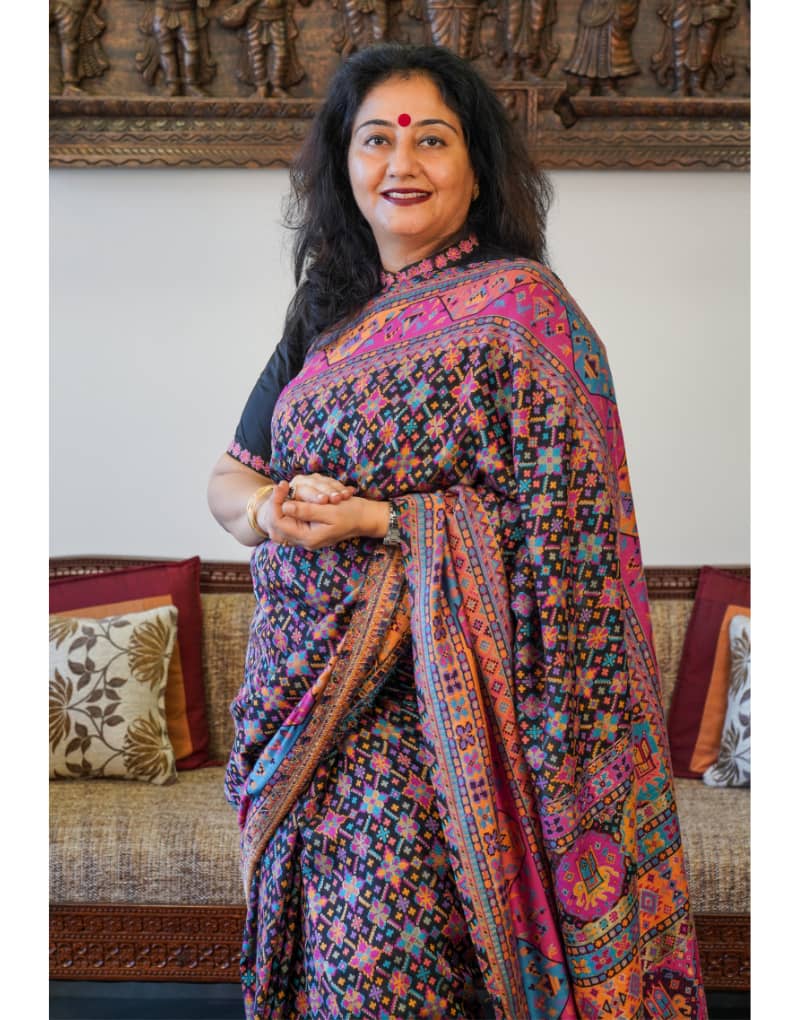 Black and Pink Pashmina silk Saree with Patola pattern