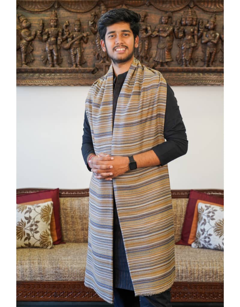 Camel colour with brown and blue stripes Men shawls