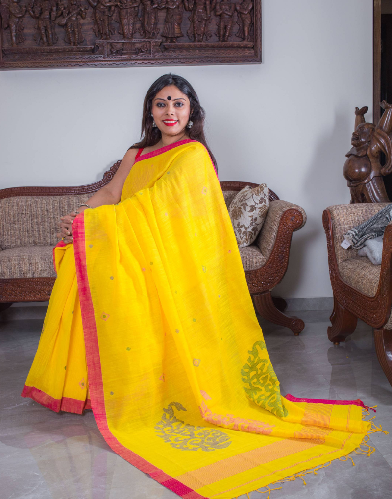 Yellow Jamdani  Soft Cotton Saree