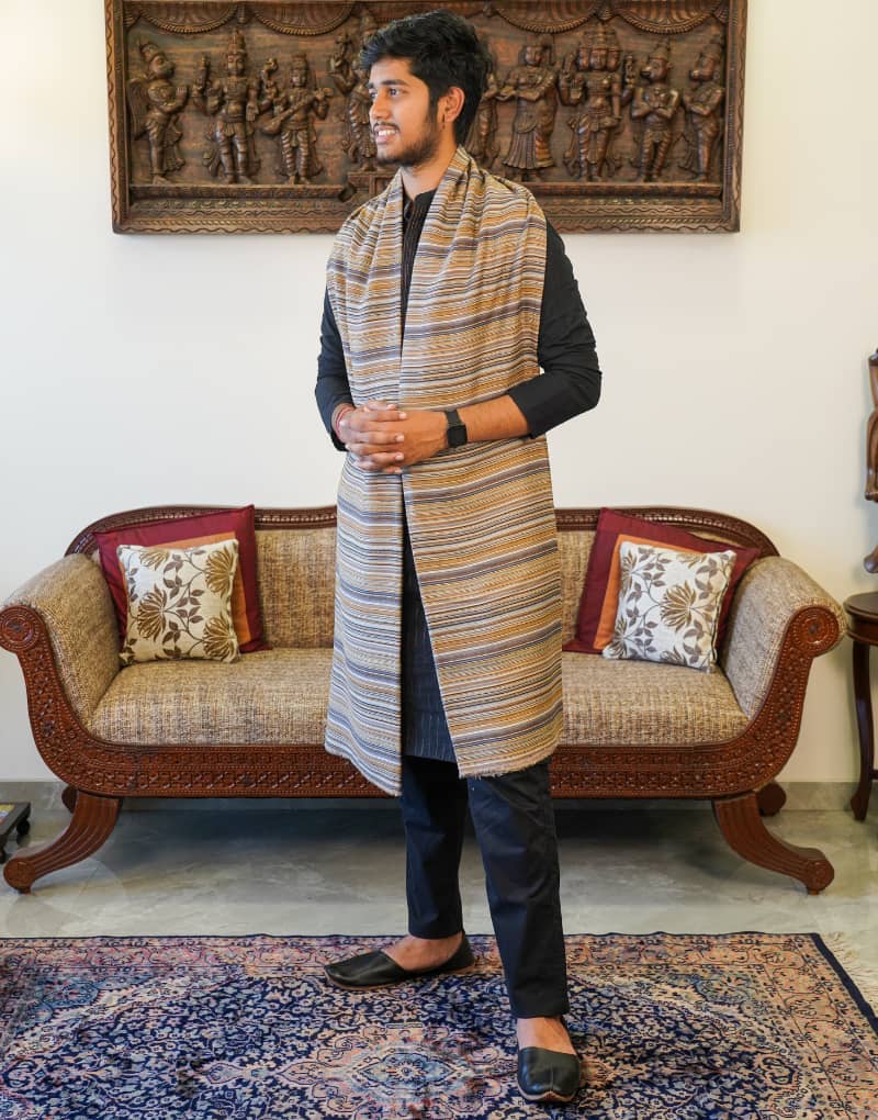 Camel colour with brown and blue stripes Men shawls