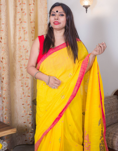 Yellow Jamdani  Soft Cotton Saree