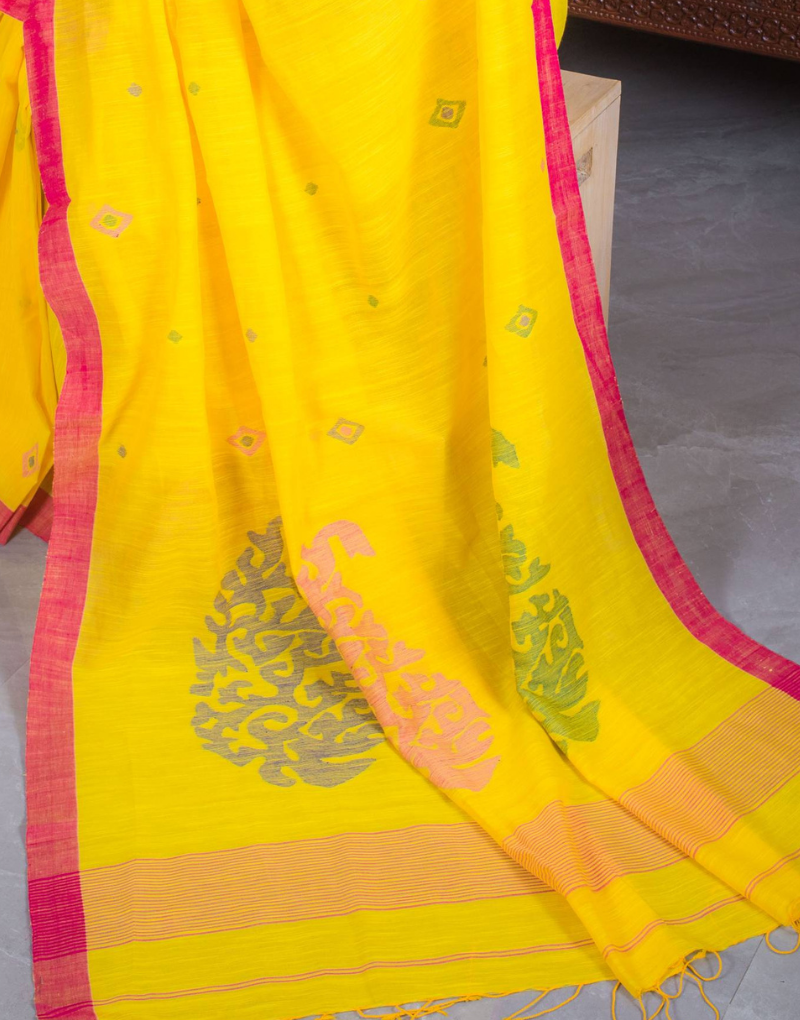 Yellow Jamdani  Soft Cotton Saree