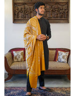 Load image into Gallery viewer, Mustard with silver and gold embroidery Stole
