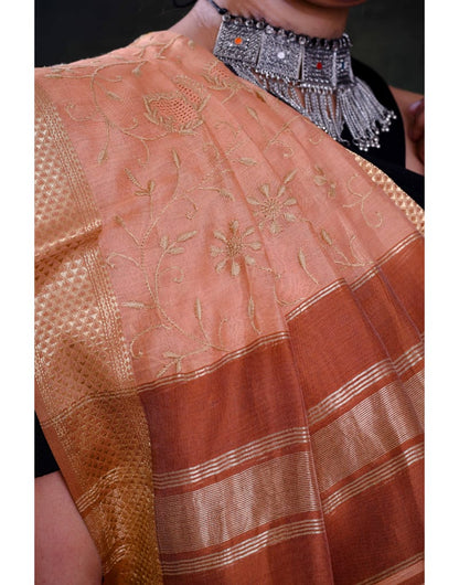 Maheshwari Saree (Peach & Brown)