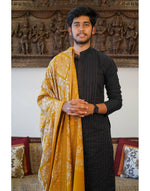 Load image into Gallery viewer, Mustard with silver and gold embroidery Stole
