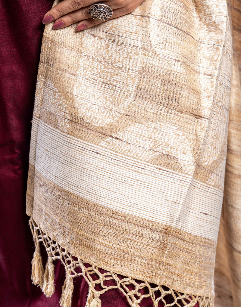 Handwoven Geecha Creamy White Dupatta