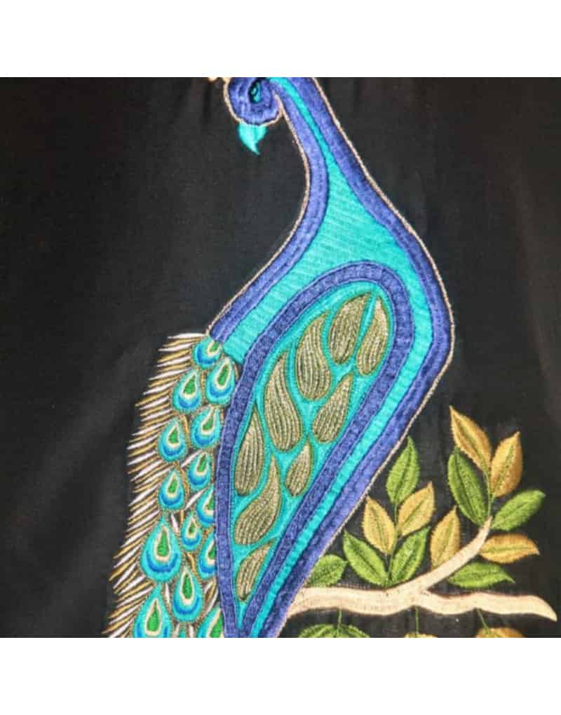 Black Silk Peacock Embroidery Kurti