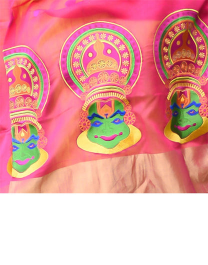 Chanderi Pink And Green Kathakali Dupatta