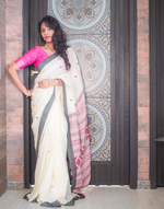 Load image into Gallery viewer, White and Purple Bhulia Cotton Saree
