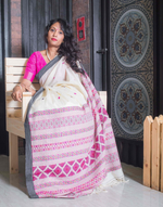 Load image into Gallery viewer, White and Purple Bhulia Cotton Saree
