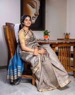 Load image into Gallery viewer, Teal Blue &amp; Beige Tussar Silk Saree
