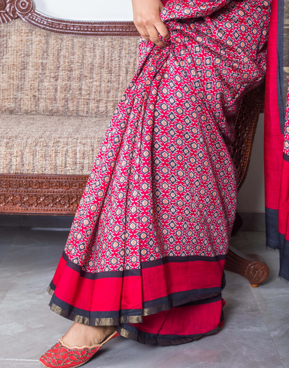 Red Moonga Tussar Saree with Patola Print