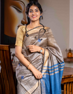 Load image into Gallery viewer, Teal Blue &amp; Beige Tussar Silk Saree
