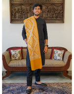 Load image into Gallery viewer, Mustard with silver and gold embroidery Stole
