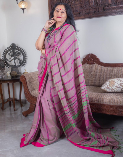 Magenta & Green Soft Cotton Saree