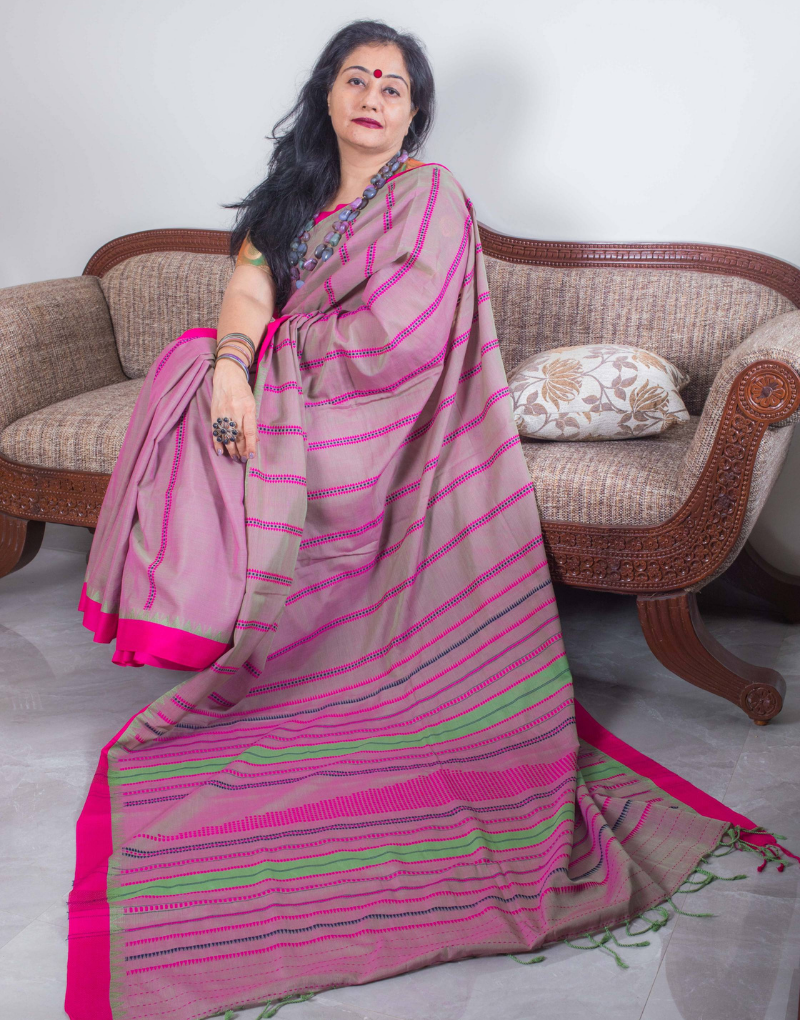 Magenta & Green Soft Cotton Saree