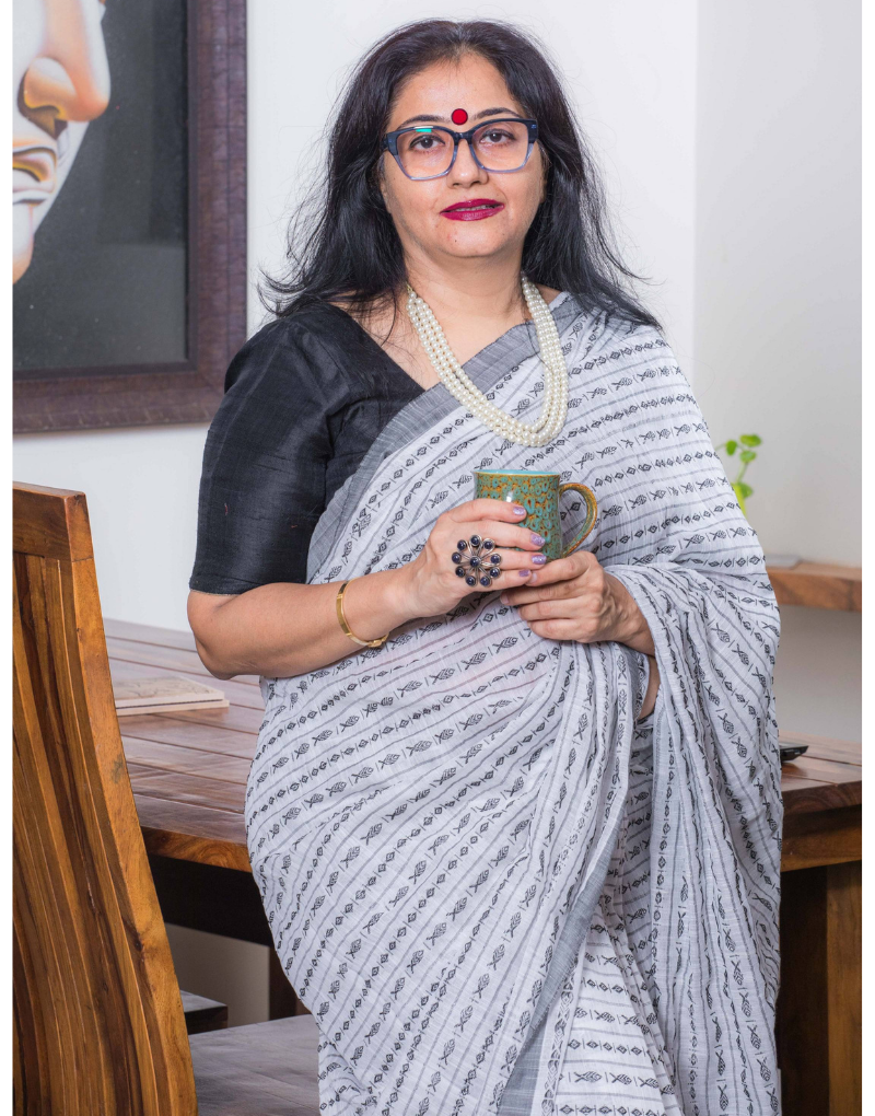 White & Grey Cotton Saree