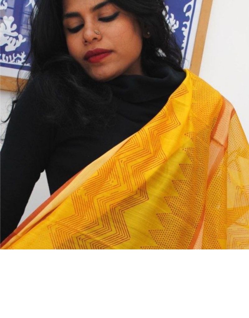 Mustard & Brown Maheshwari Silk Dupatta