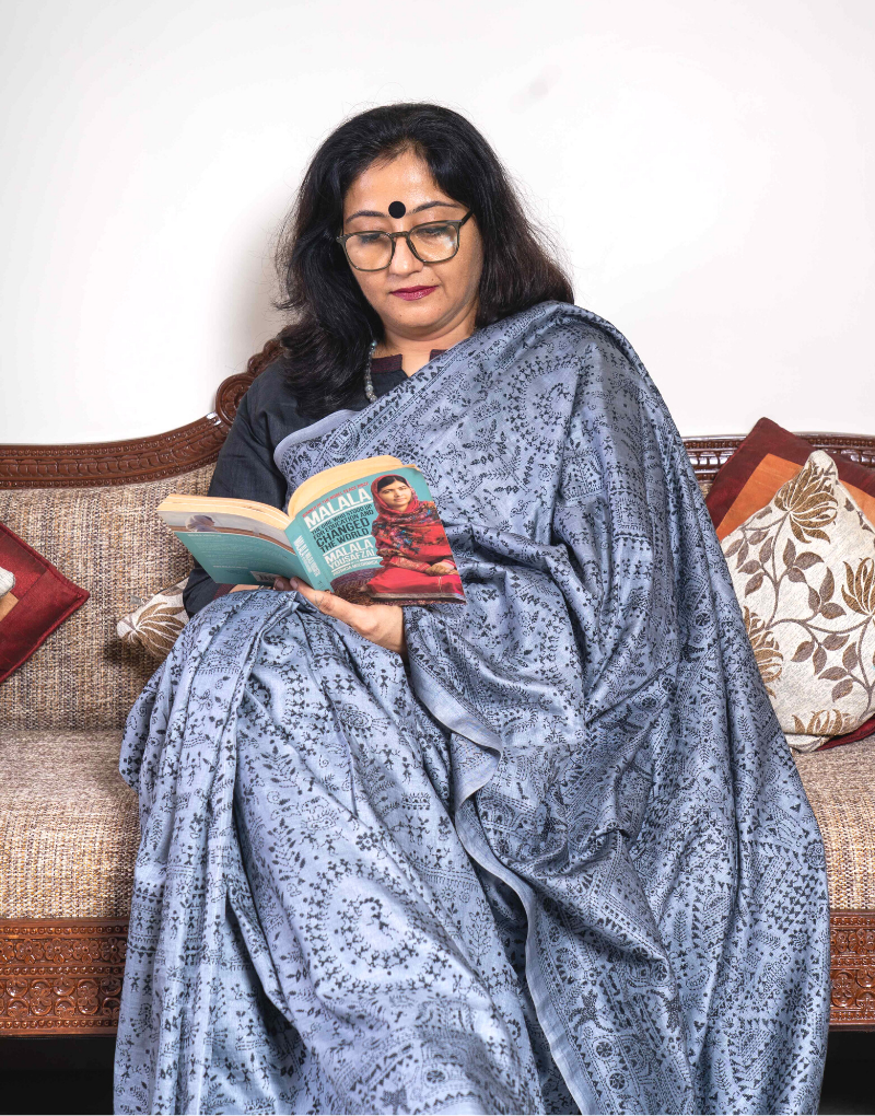 Grey Tussar Saree With Kantha Work