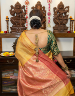 Load image into Gallery viewer, Red &amp; Yellow Tussar Saree with subtle Zari Buttis
