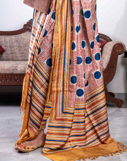 Tussar Red & Blue with sequence mantra Dupatta