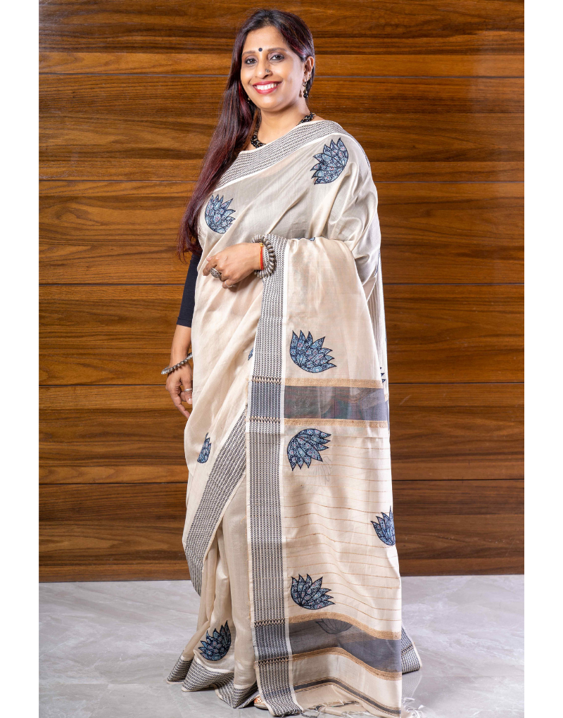 Maheshwari Silk Saree with Ajrakh motifs