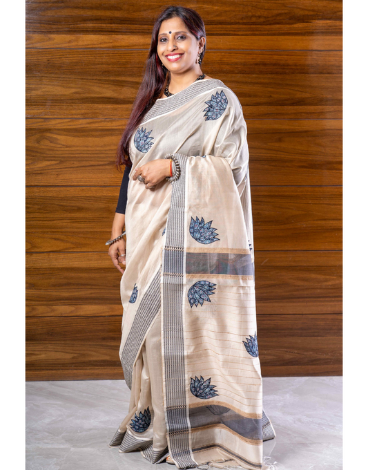 Maheshwari Silk Saree with Ajrakh motifs