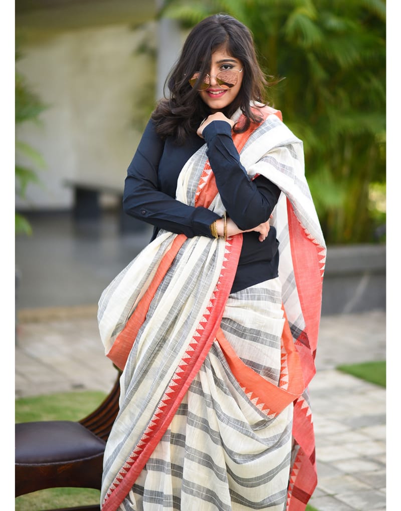 White Muga Saree