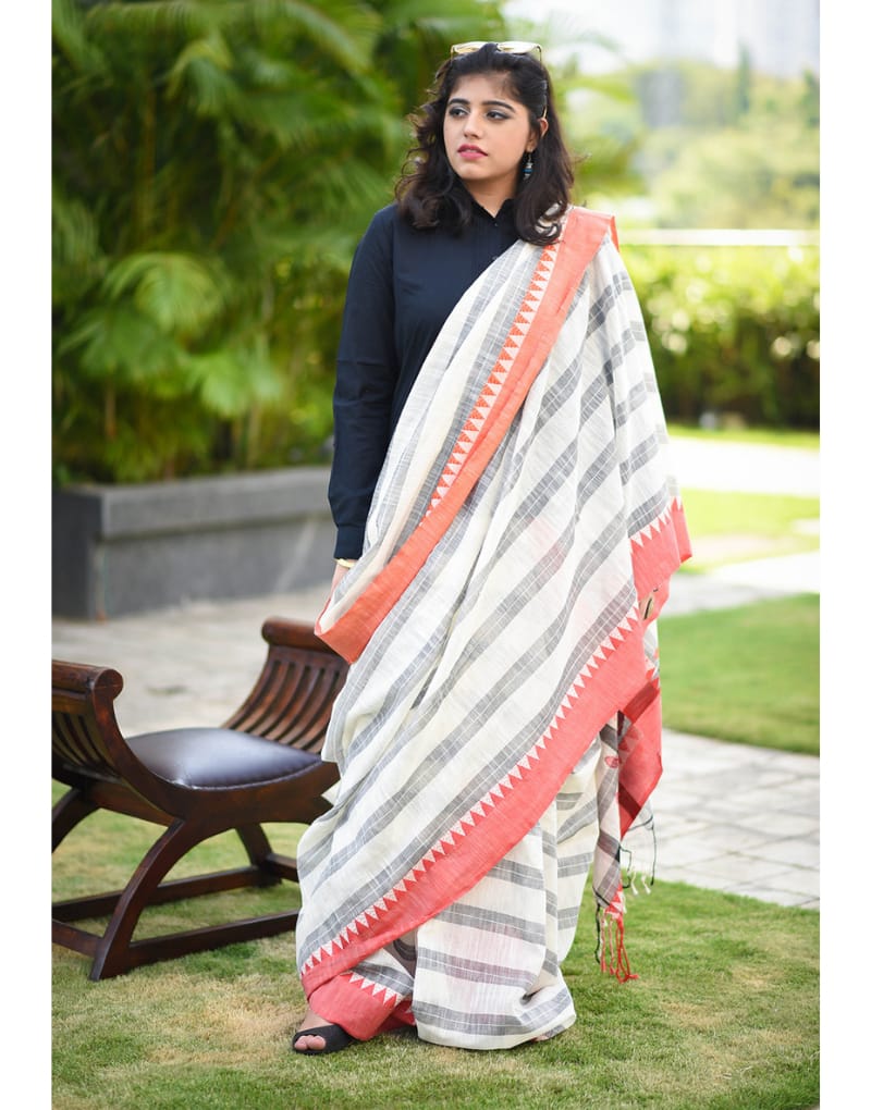 White Muga Saree