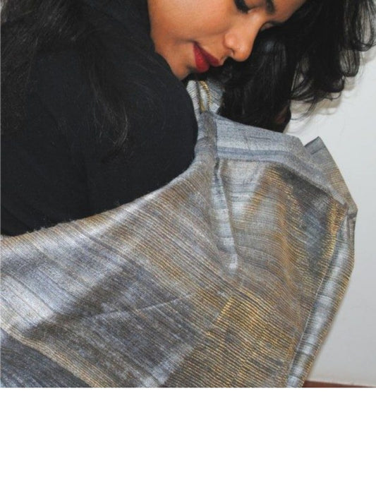 Grey Tissue Dupatta With Temple Border