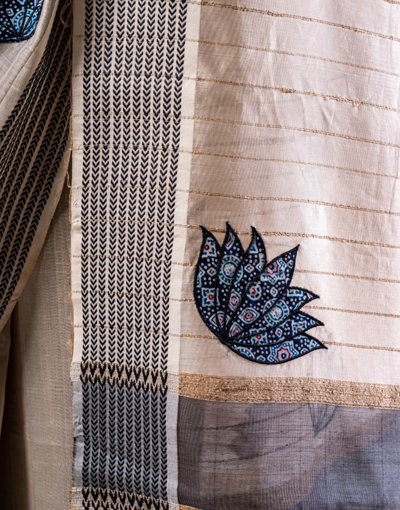 Maheshwari Silk Saree with Ajrakh motifs