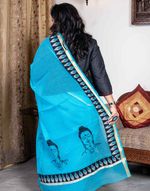 Load image into Gallery viewer, Blue Cotton Saree in Buddha Embroidery
