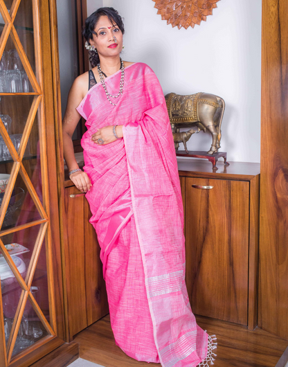 Pink Soft Cotton Saree