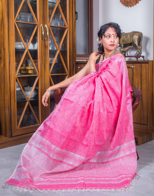 Pink Soft Cotton Saree