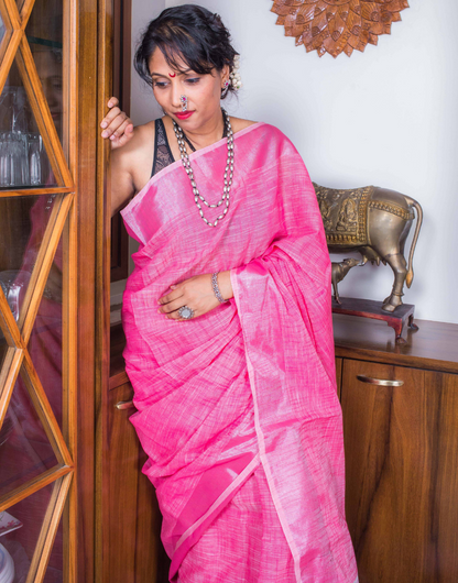 Pink Soft Cotton Saree