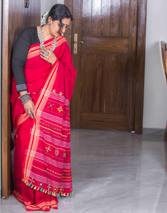 Red Lambani Tribal Soft Cotton Saree