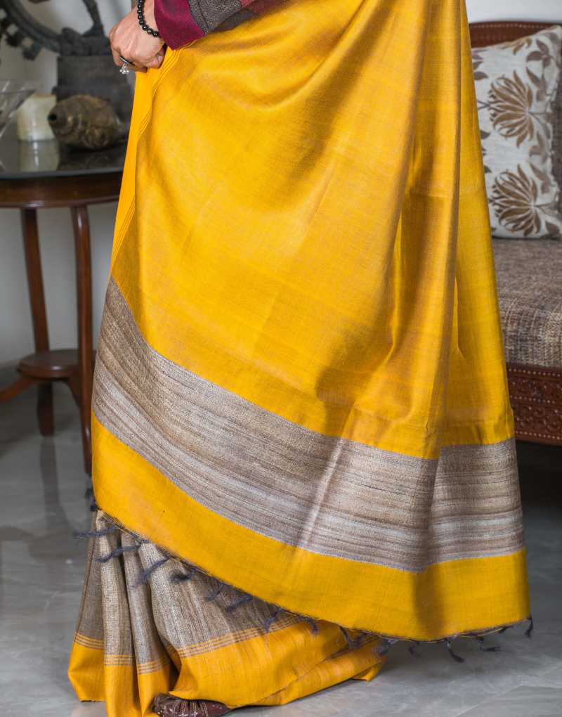 Yellow Geecha Silk Saree