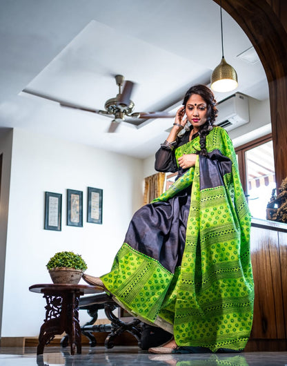 Black and Green Vishnu Puri Silk Saree