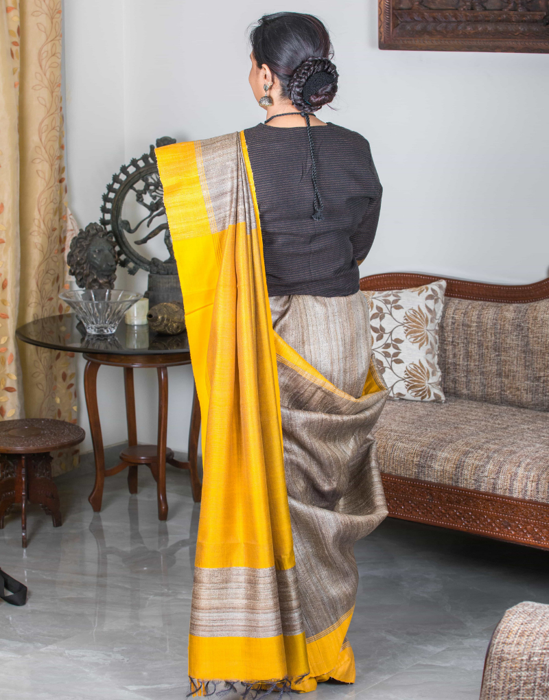 Yellow Geecha Silk Saree