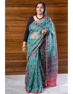 Load image into Gallery viewer, Green and Pink Cotton Kota Doria Saree

