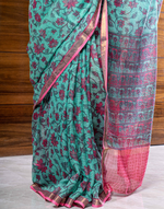 Load image into Gallery viewer, Green and Pink Cotton Kota Doria Saree

