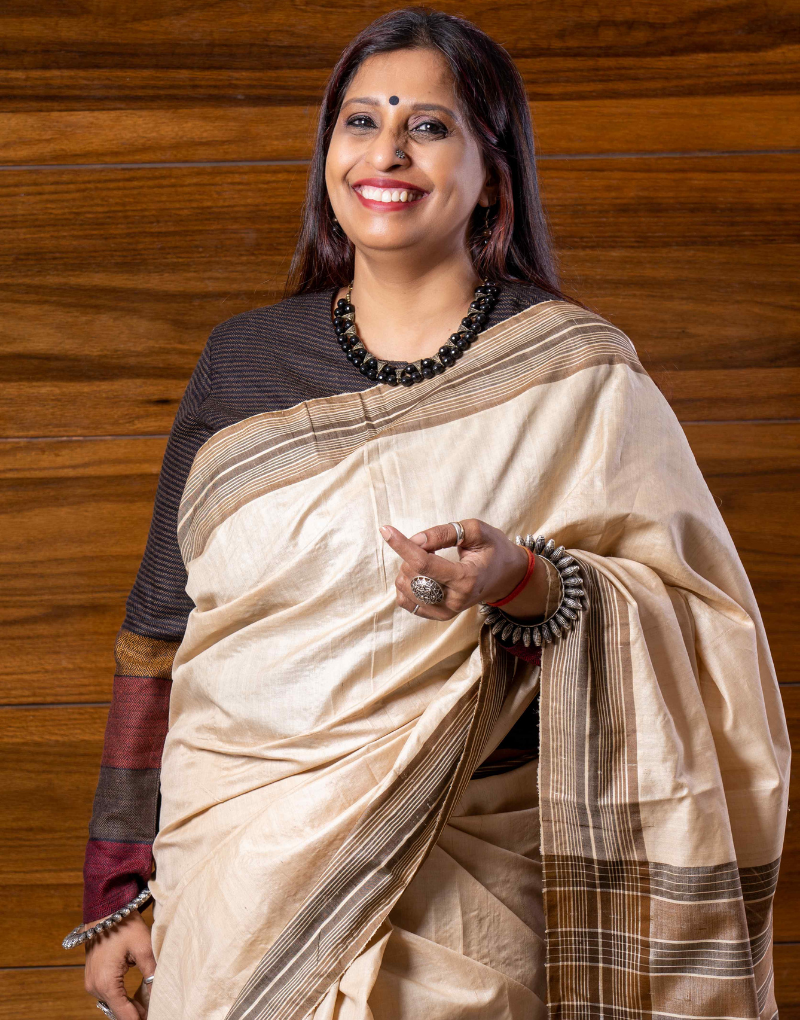 Beige and Brown Tussar Saree