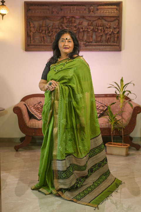 Green And Black Maheshwari Saree