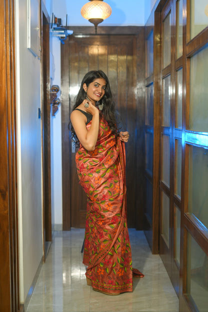 Brick Red Tussar Saree